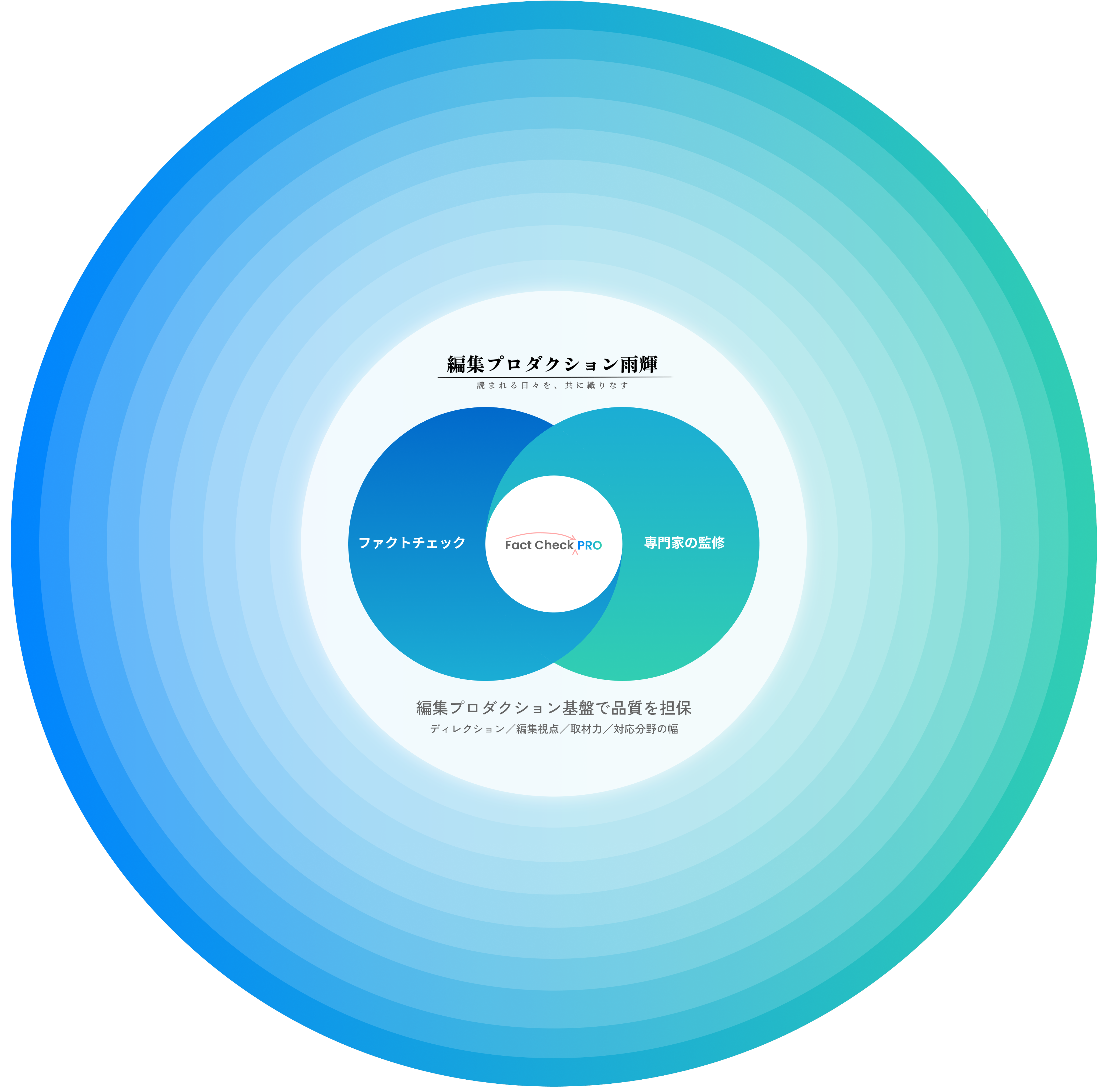 ファクトチェックと専門家の監修を編集プロダクション基盤で束ねる関係図